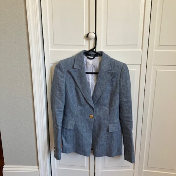 MAX MARA Weekend 100% Linen Blazer Sz Small Blue Gold - Picture 3 of 3